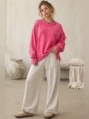 100% cotton Pink Mineral acid Wash Oversized Sweatshirt French Terry Sz S M